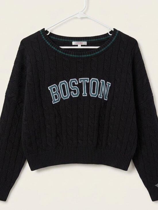 Stella Tweed Sweaters - Stella Tweed Boston Cropped Varsity Sweater